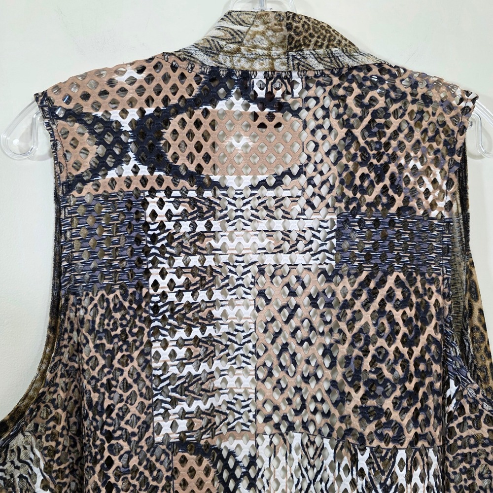 Multiples Womens Vest Animal Print Mesh Draped Open Front Sleeveless Brown Sz M - Picture 7 of 13